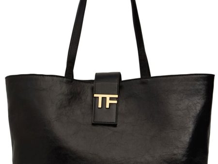 Shiny Leather Logo Tote in Black Online Sale