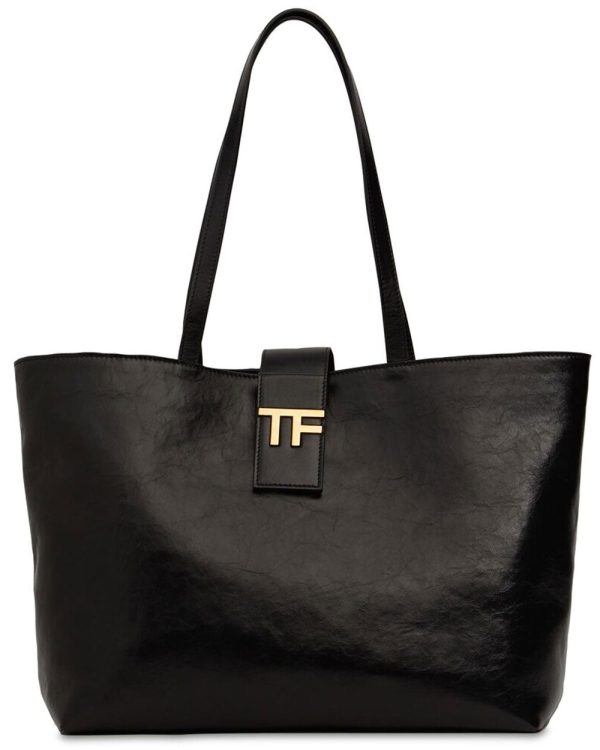 Shiny Leather Logo Tote in Black Online Sale