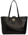 Shiny Leather Logo Tote in Black Online Sale