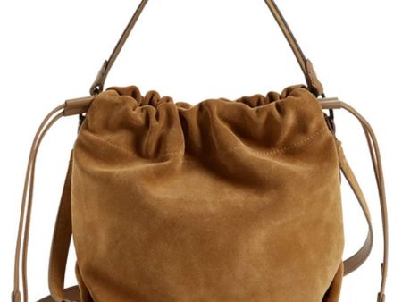 Caramel Suede Drawstring Bucket Bag Online now