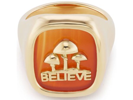 18k Yellow Gold Signet Carnelian Mushroom Ring on Sale