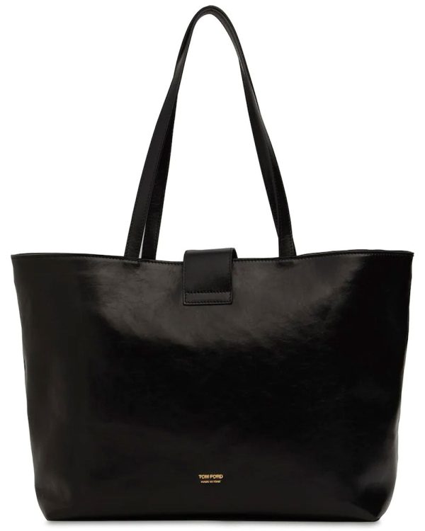 Shiny Leather Logo Tote in Black Online Sale