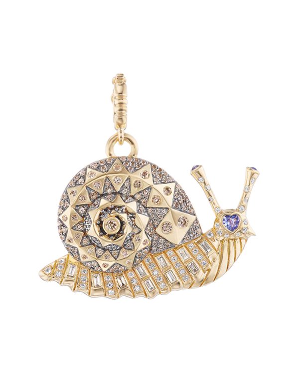 18k Yellow Gold Snail Diamond Pendant For Discount