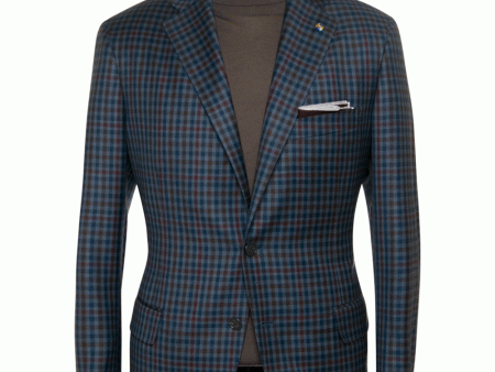 Blue and Red Plaid Windowpane Wool Sportcoat Cheap