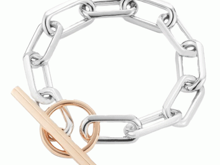 18k Rose Gold and Sterling Silver Jumbo Link Toggle Bracelet Cheap