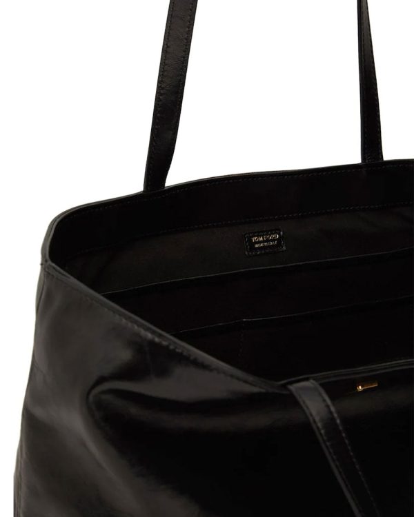 Shiny Leather Logo Tote in Black Online Sale