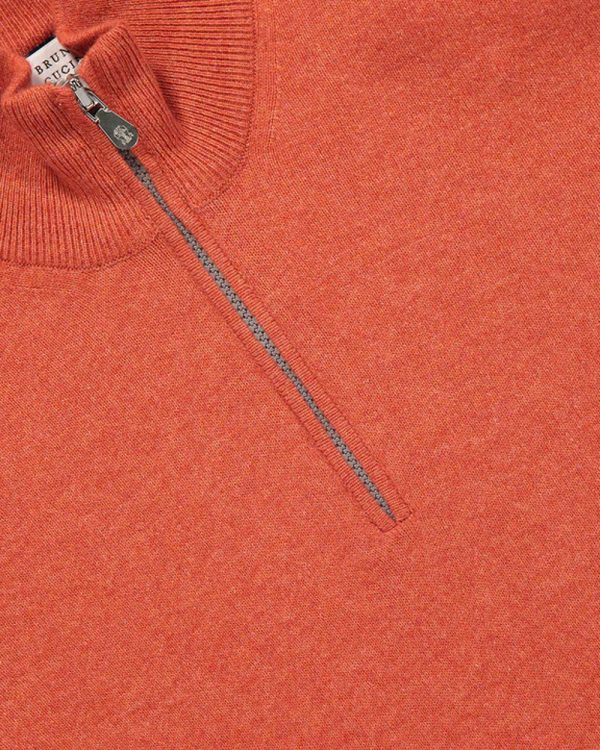 Orange Quarter Zip Cashmere Sweater For Cheap