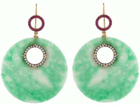 18k Yellow Gold Sapphire Jade Earrings For Discount