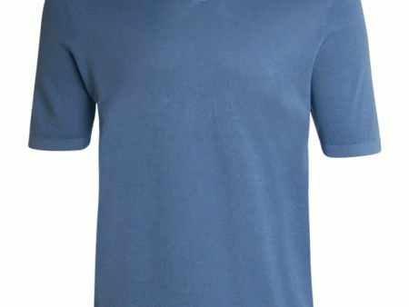 Sky Blue Johnny Collar Short Sleeve Polo Hot on Sale