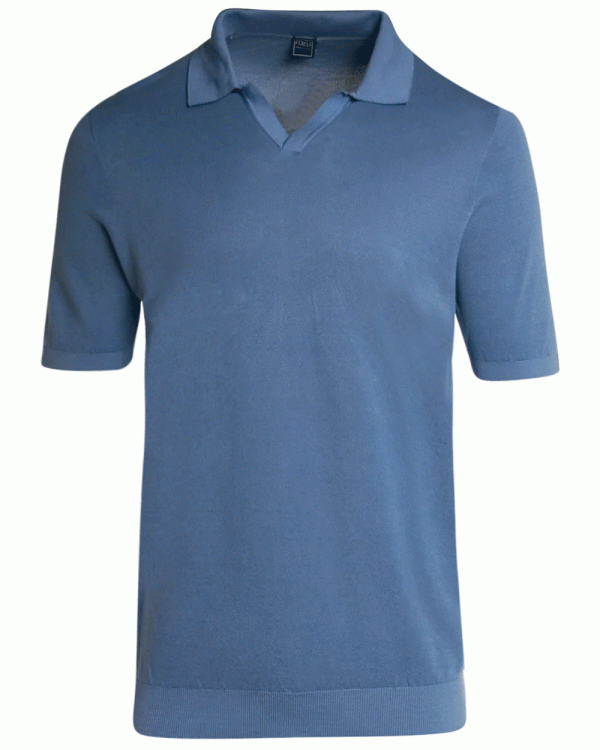 Sky Blue Johnny Collar Short Sleeve Polo Hot on Sale