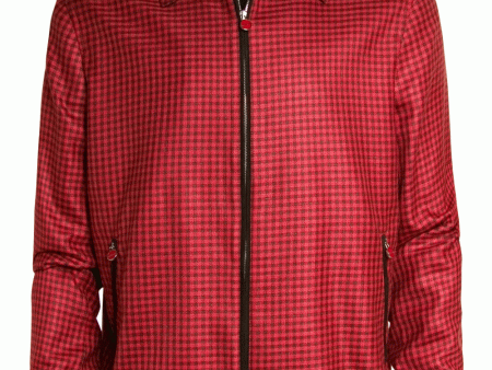 Red Burgundy Check Bomber Jacket with Suede Trim Online Sale