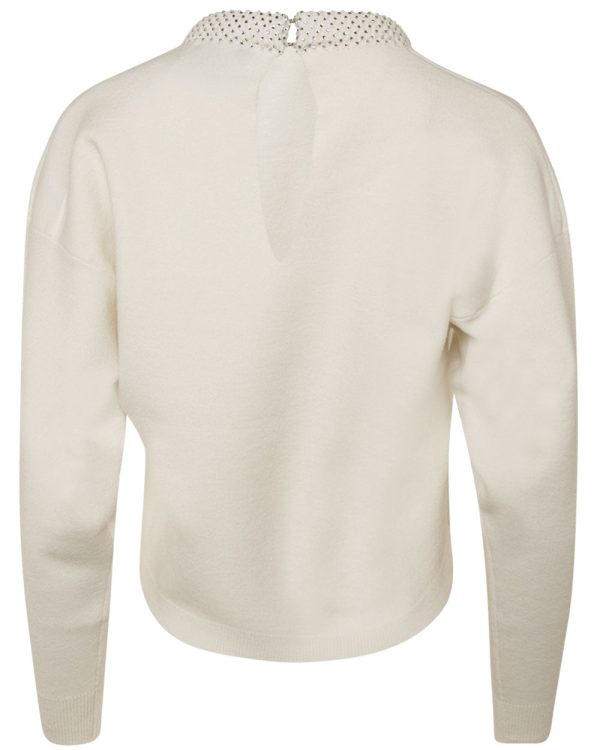 White Dahara Embellished Crew Neck Sweater Online Sale