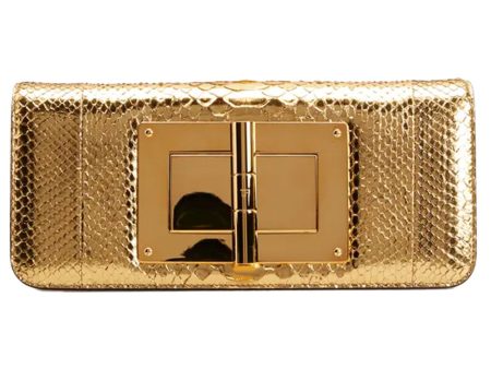 Turn Lock Laminated Python Clutch in Gold Fashion