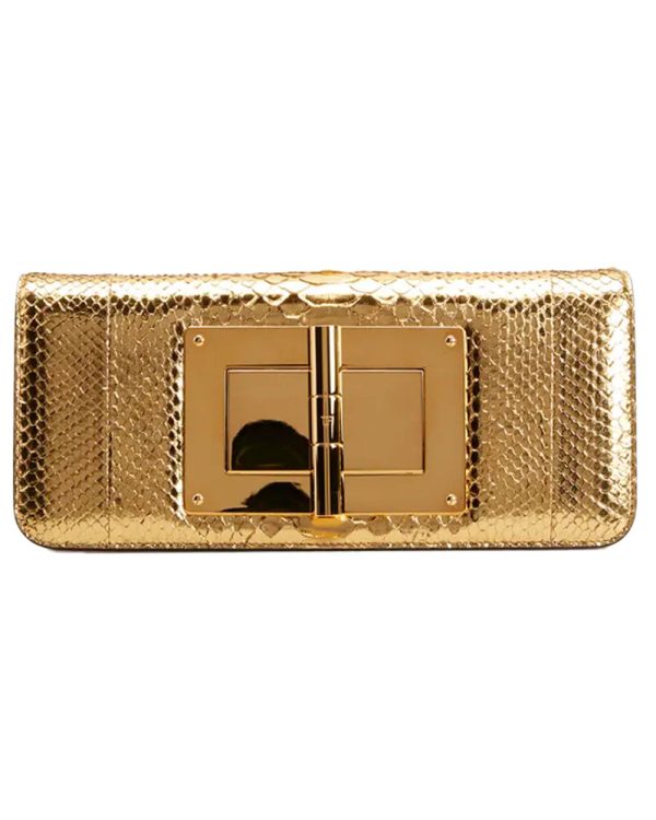 Turn Lock Laminated Python Clutch in Gold Fashion