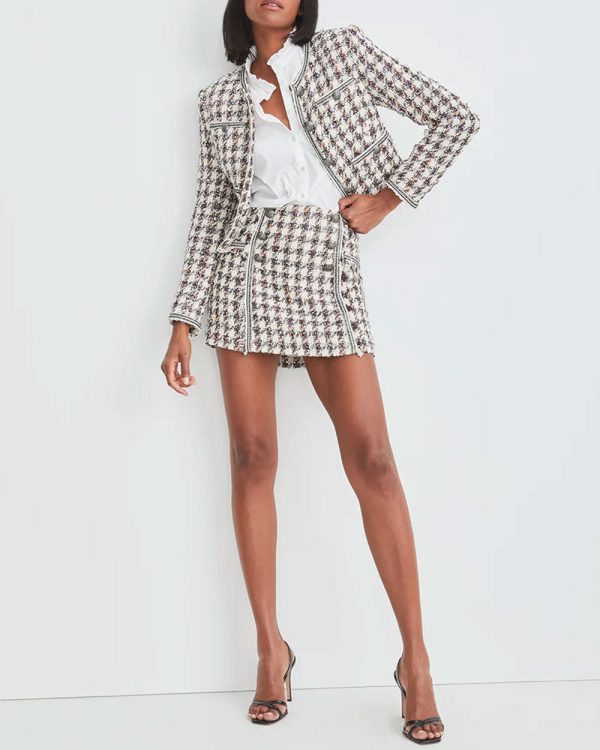 Ecru Multi Starck Houndstooth Mini Skirt Hot on Sale