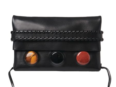 Mony Embellished Fold Over Clutch in Black Online Hot Sale