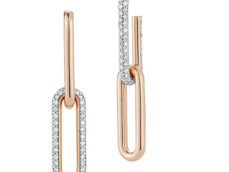 18k Rose Gold Mix Match Diamond 2 Drop Elongated Link Earrings Online