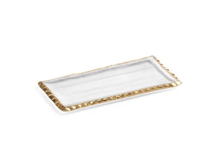 Small Clear Textured Rectangular Tray with Gold Rim For Sale