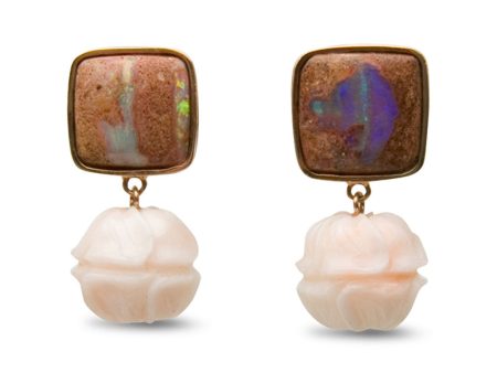 18k Rose Gold Skipping Stones Coral Earrings Online Sale