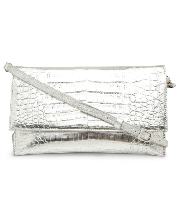 Sofia Crocodile Clutch in Metallic Silver Cheap