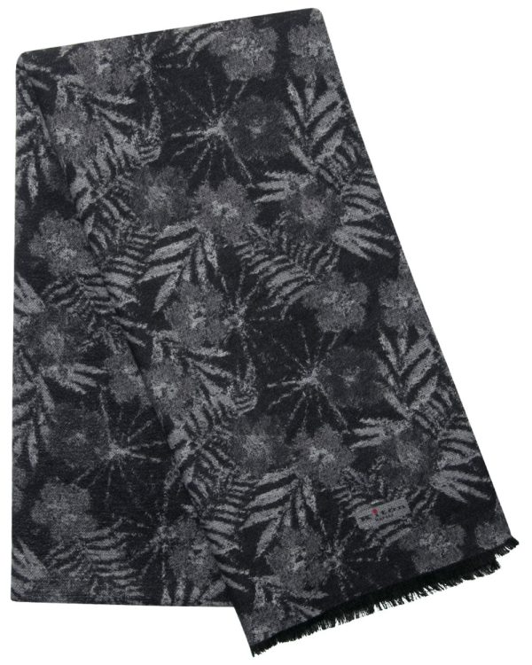 Tonal Palm Print Silk Scarf in Charcoal Sale