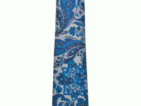 Taupe and Blue Large Paisley Tie on Sale