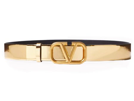 Valentino V Logo Belt in Gold For Sale