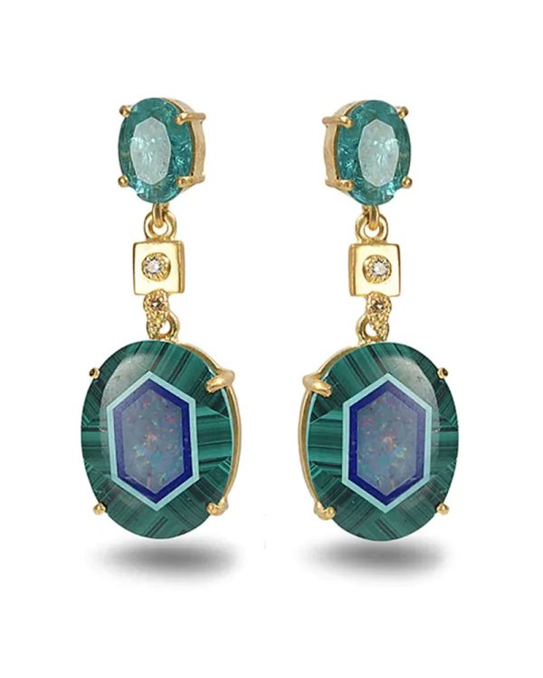 20k Yellow Gold Malachite Affinity Earrings Fashion