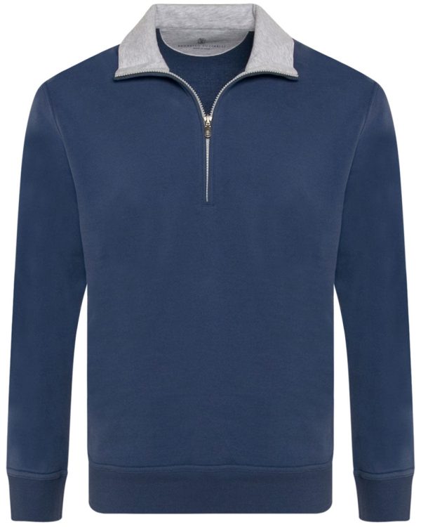 Azzurro Quarter Zip Cotton Sweatshirt Cheap