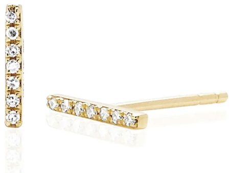 14k Yellow Gold Mini Bar Diamond Stud Earrings Hot on Sale