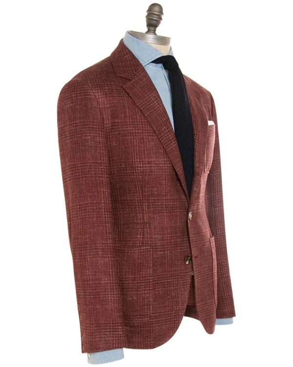 Red Tonal Plaid Transitional Sportcoat For Sale