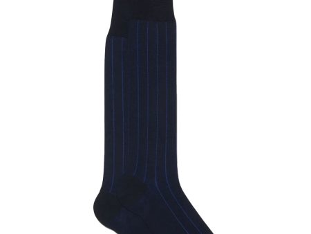 Vertical Striped Over the Calf Socks in Blue For Discount