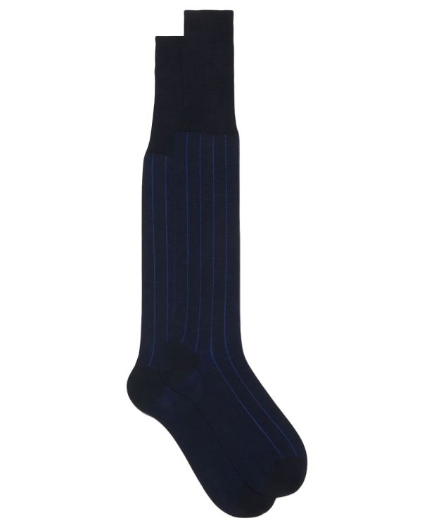 Vertical Striped Over the Calf Socks in Blue For Discount