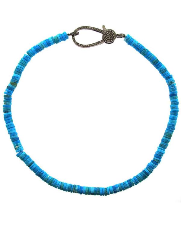 21” Diamond and Turquoise Rondelle Beaded Necklace For Discount