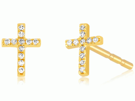 14k Yellow Gold Baby Diamond Cross Stud Earrings Supply