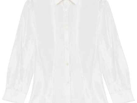 White Button Up Taffeta Blouse Sale