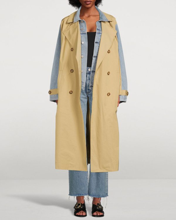 Spliced Denim Trench Coat Fashion