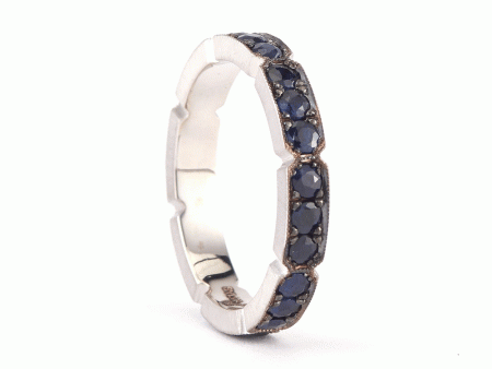 18k White Gold Sapphire Bar Band Ring Cheap