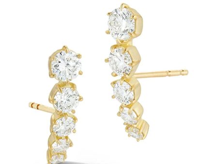 18k Yellow Gold Ara 5 Stone Diamond Stud Earrings For Sale