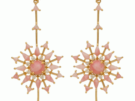 18k Yellow Gold Pink Opal Galaxy Diamond Earrings Fashion