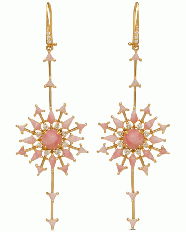 18k Yellow Gold Pink Opal Galaxy Diamond Earrings Fashion