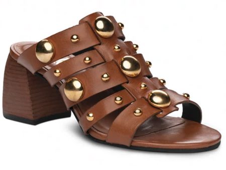 Worthy Leather Stacked Sandal with Brass Grommets Cheap