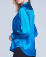 Teal Band Collar Bianca Blouse For Cheap