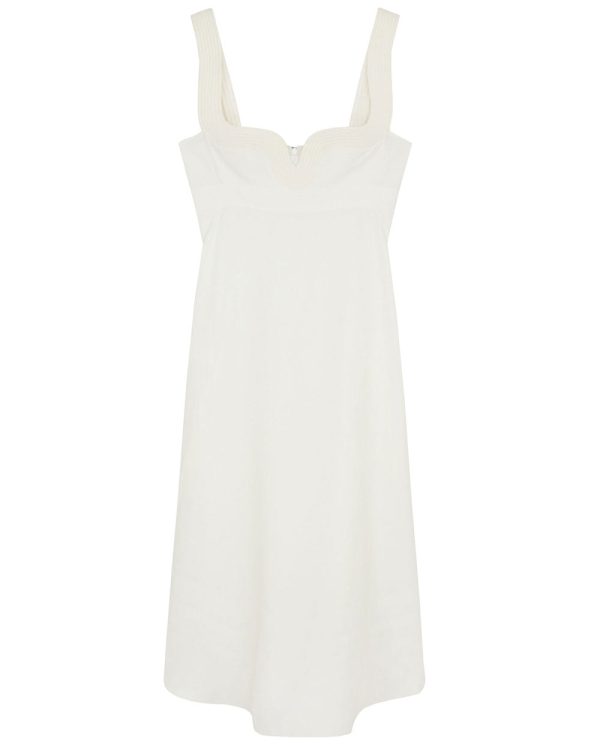 White Fluid Linen Midi Dress Fashion