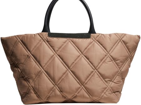 Beige Quilted Top Handle Tote For Discount