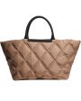 Beige Quilted Top Handle Tote For Discount