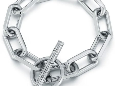 18k White Gold Saxon Diamond Jumbo Chain Link Bracelet Discount