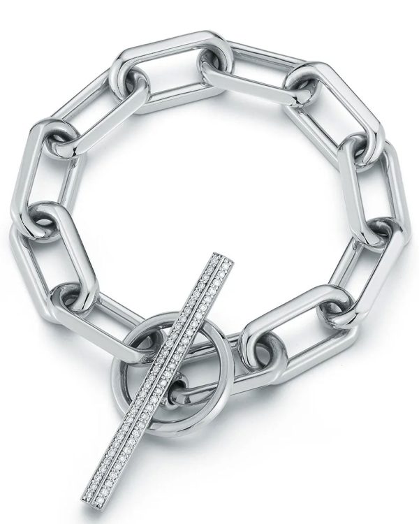 18k White Gold Saxon Diamond Jumbo Chain Link Bracelet Discount