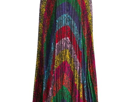 Rainbow Snake Stripe Katz Pleated Maxi Skirt Fashion