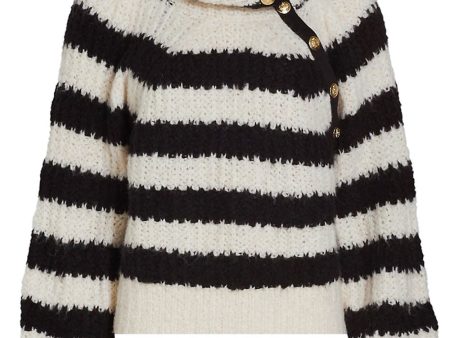 Black and White Asymmetric Button Turtleneck For Cheap